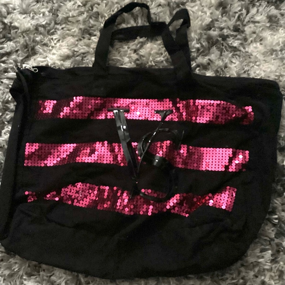 Victoria's Secret Black Tote with Pink Sequins